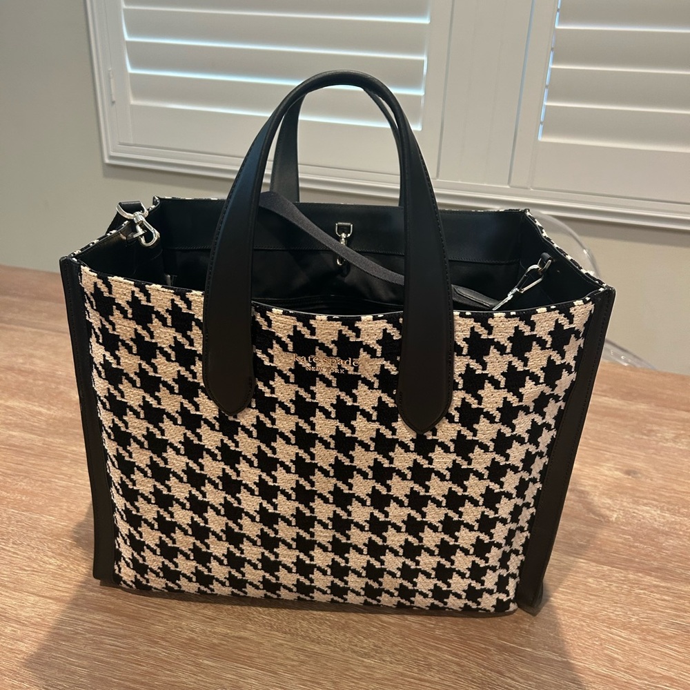 Kate Spade Black and Cream Houndstooth Tote